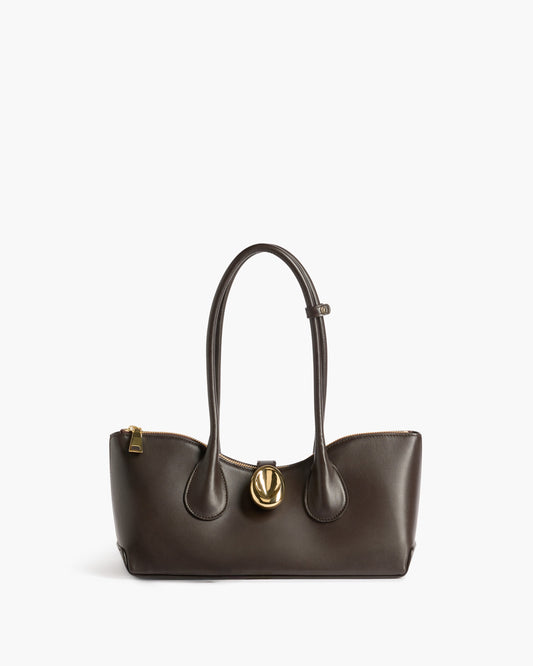 Gaia Ornament Shoulder Bag Leather Chocolate