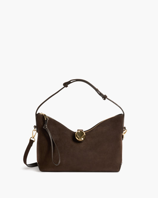 Gaia Ornament Handbag Suede Chocolate